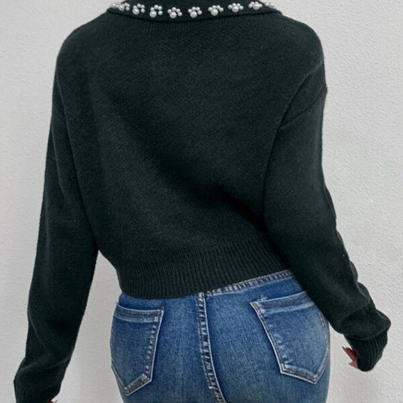 Collar Pearl Detail Drop Shoulder Sweater - Picture 4 of 6